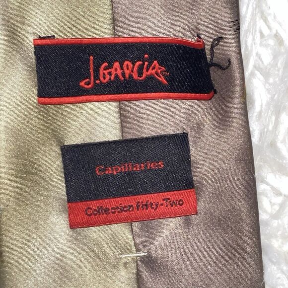 J. Garcia Tie Capillaries Collection 52 Fifty-Two Gold 100% Silk - Picture 2 of 3